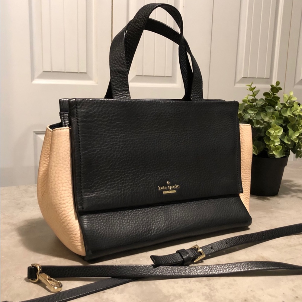 Authentic KATE SPADE New York Leather Satchel Purse | Black & Blush Designer Bag